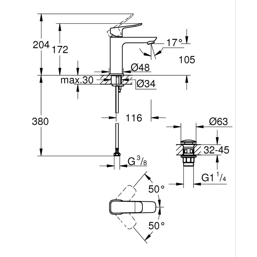 GROHE 1018330000 - DICE M Basin Mixer, Polished Chrome