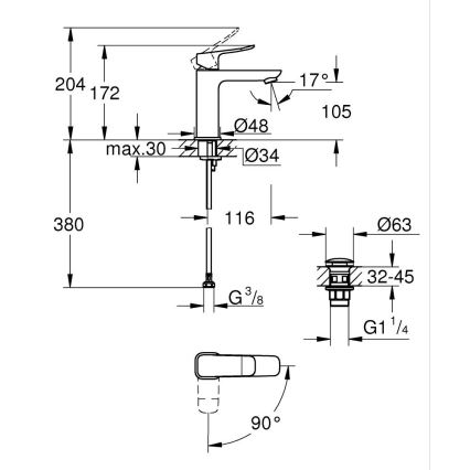 GROHE 1018360000 - DICE M Basin Mixer, Polished Chrome