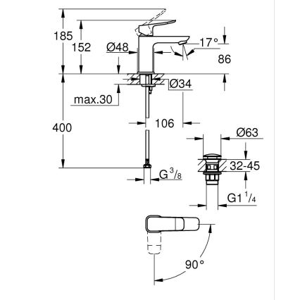 GROHE 1018612430 - DICE S Basin Mixer, Black