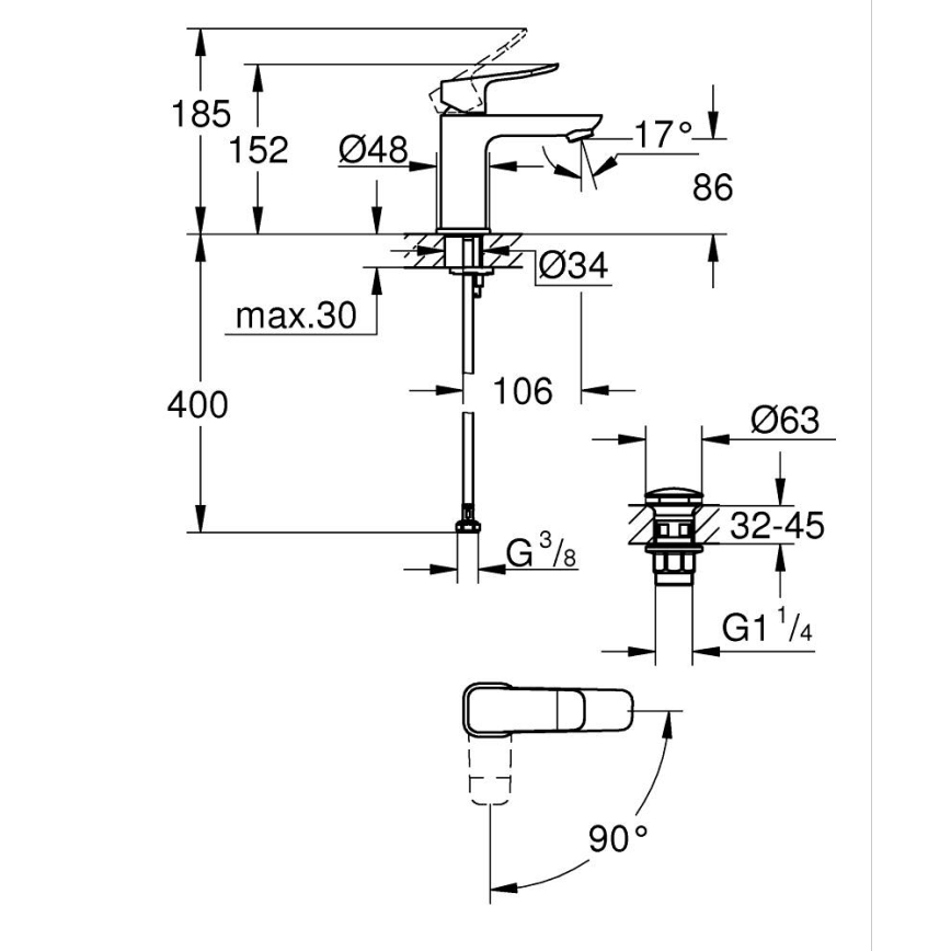 GROHE 1018612430 - DICE S Basin Mixer, Black