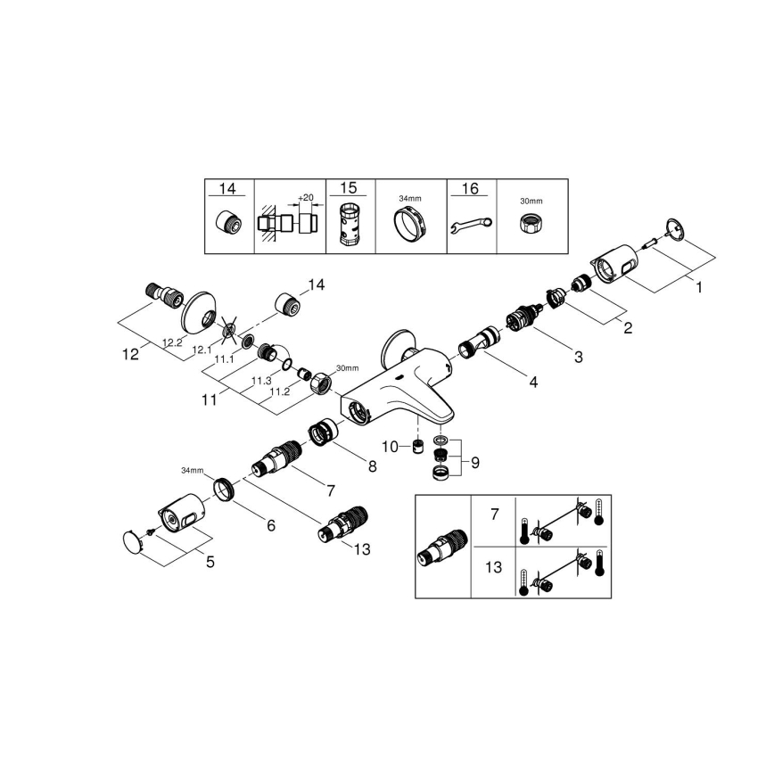 GROHE 1022162432 - PRECISION TREND DN 15 Thermostatic Bath Mixer, Black