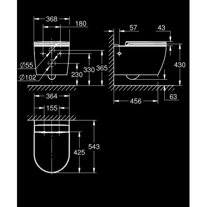 GROHE 103848SH00 - Wall-hung toilet START ROUND CERAMIC 368 × 543 mm durable white