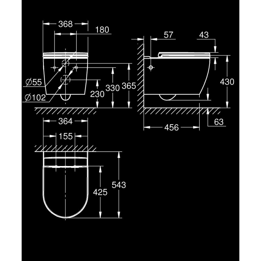 GROHE 103848SH00 - Wall-hung toilet START ROUND CERAMIC 368 × 543 mm durable white