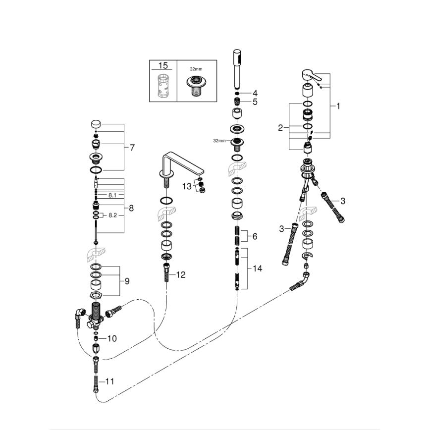 GROHE 19577001 - LINEARE 4-hole bath mixer set, polished chrome