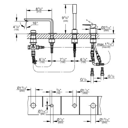 GROHE 19577001 - LINEARE four-hole bath mixer set, polished chrome