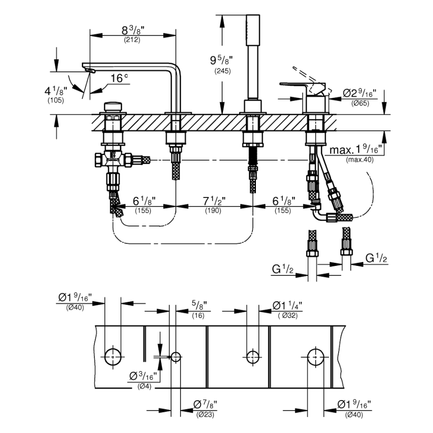 GROHE 19577001 - LINEARE four-hole bath mixer set, polished chrome