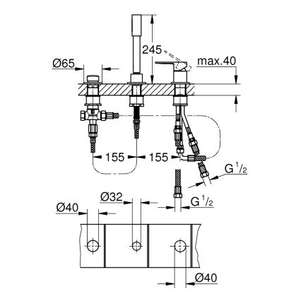 GROHE 19965001 - LINEARE three-hole bath mixer, polished chrome