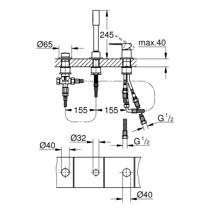 GROHE 19965001 - LINEARE three-hole bath mixer, polished chrome