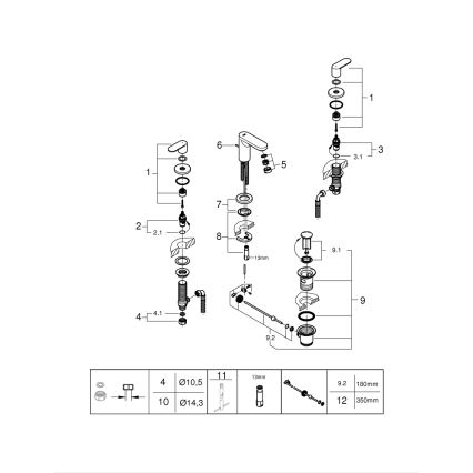 GROHE 20187000 - EUROSMART COSMOPOLITAN DN 15 Three-hole Basin Mixer, Chrome