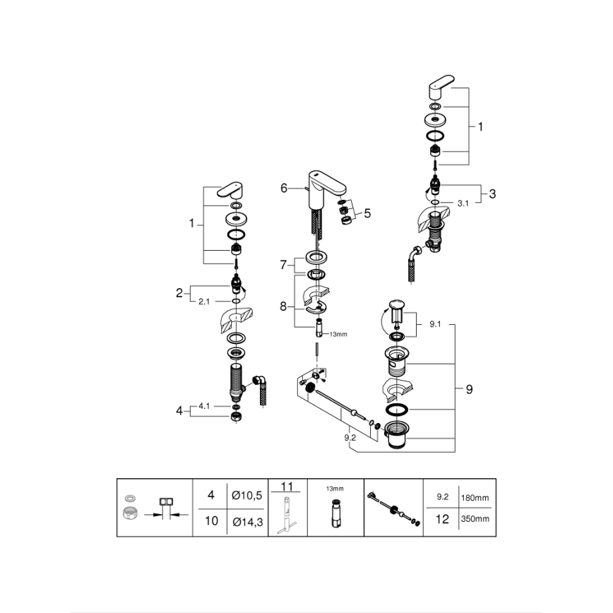 GROHE 20187000 - EUROSMART COSMOPOLITAN DN 15 Three-hole Basin Mixer, Chrome