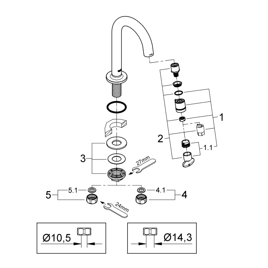 GROHE 20201000 - UNIVERSAL 113 mm Deck-Mounted Valve, Polished Chrome