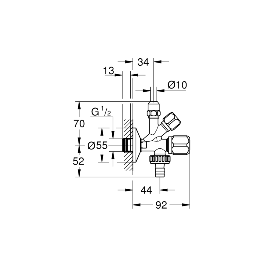 GROHE 22036000 - ORIGINAL WAS® DN 15 Combination Angle Valve, Polished Chrome