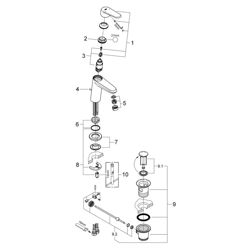 GROHE 23049002 - EURODISC COSMOPOLITAN Basin Mixer, Size S, Chrome