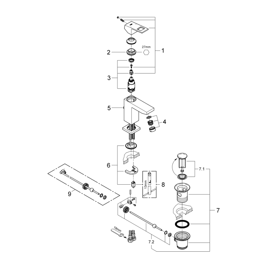 GROHE 2312700E - EUROCUBE Basin Mixer, Size S, Polished Chrome