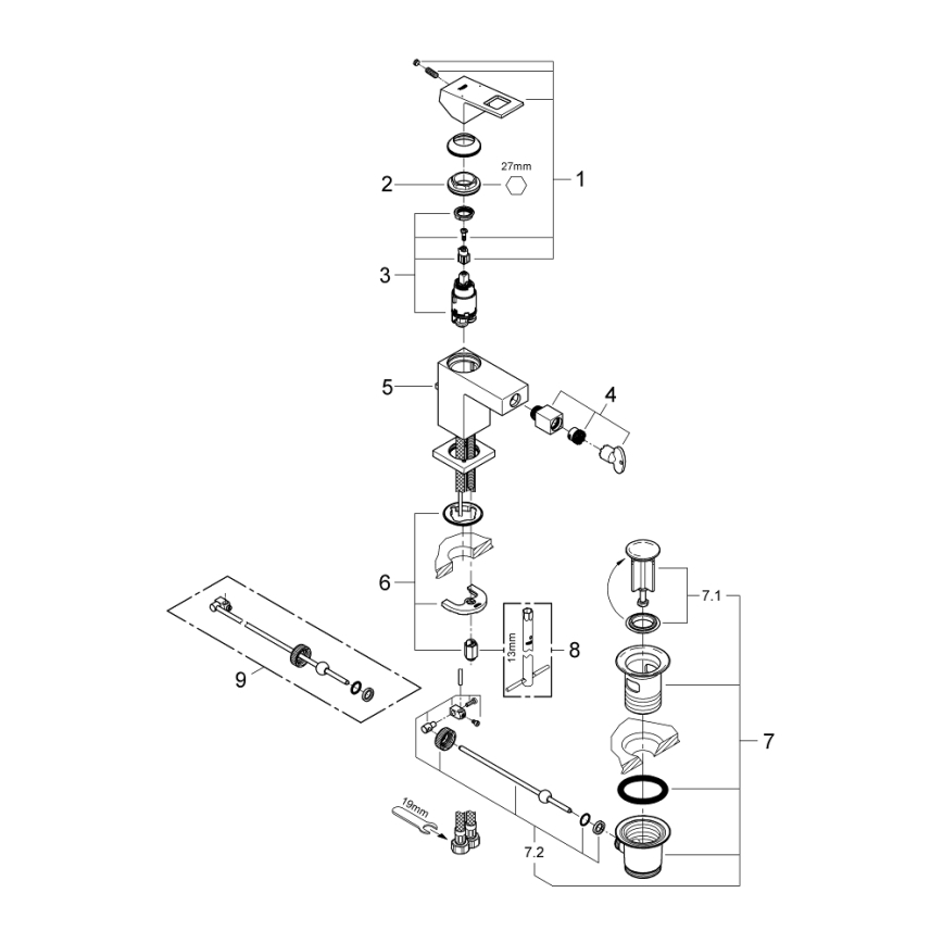 GROHE 23138000 - EUROCUBE Bidet mixer, Polished chrome