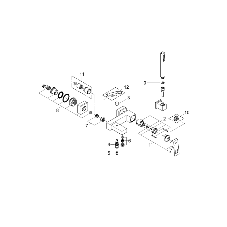 GROHE 23141000 - EUROCUBE DN 15 Bath Mixer Set, Polished Chrome