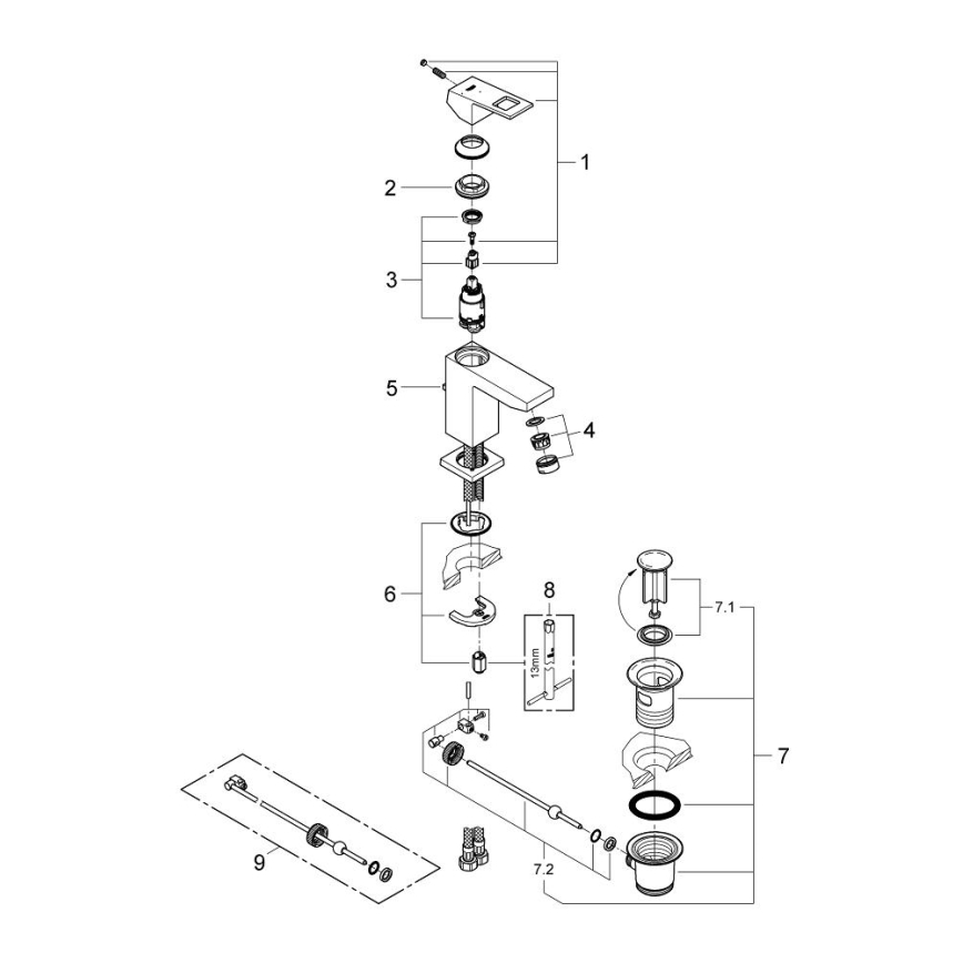 GROHE 2339000E - EUROCUBE Basin Mixer DN 15 Polished Chrome