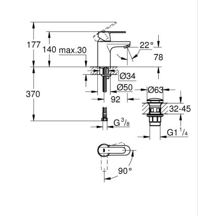GROHE 23586000 - GET Basin Mixer Size S, Polished Chrome