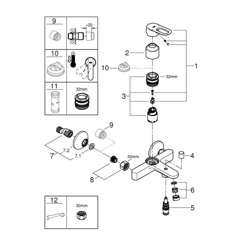 GROHE 23603000 - BAULOOP DN 15 Bath Mixer, Polished Chrome