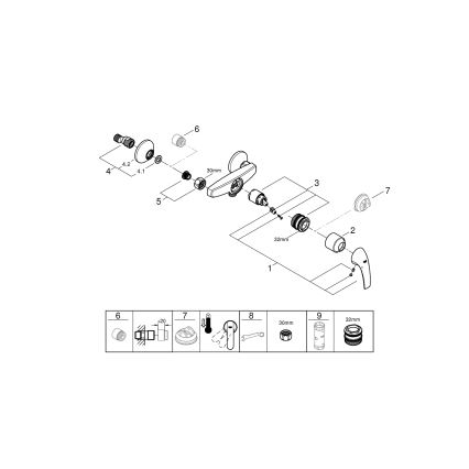GROHE 23631000 - BAUCURVE 150 mm Shower Mixer, Polished Chrome
