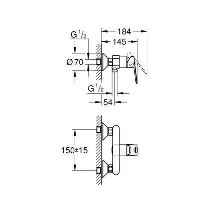 GROHE 23634000 - BAULOOP DN 15 Shower Mixer, Polished Chrome