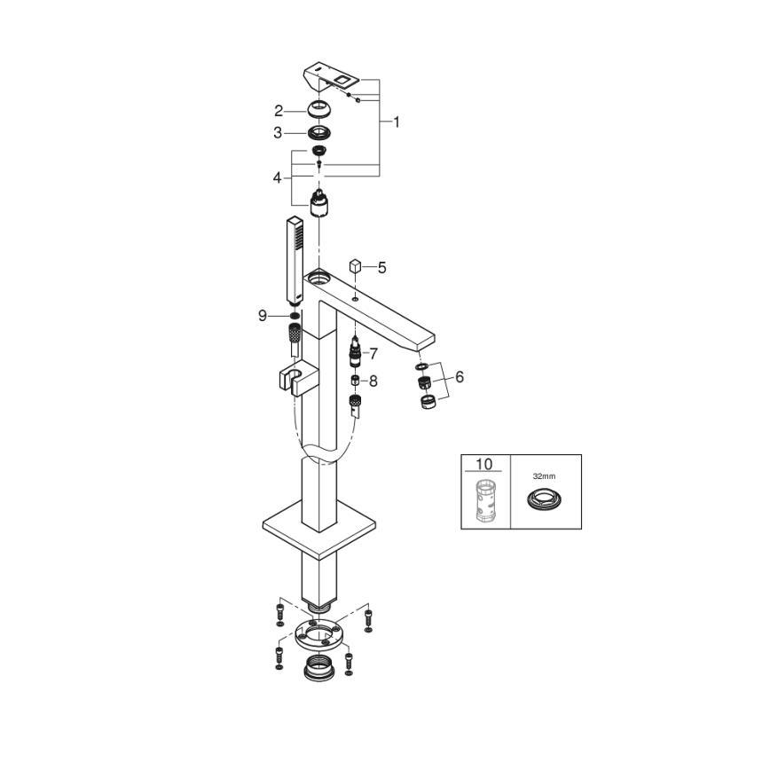 GROHE 23672001 - EUROCUBE 298 mm Bath Mixer, Polished Chrome