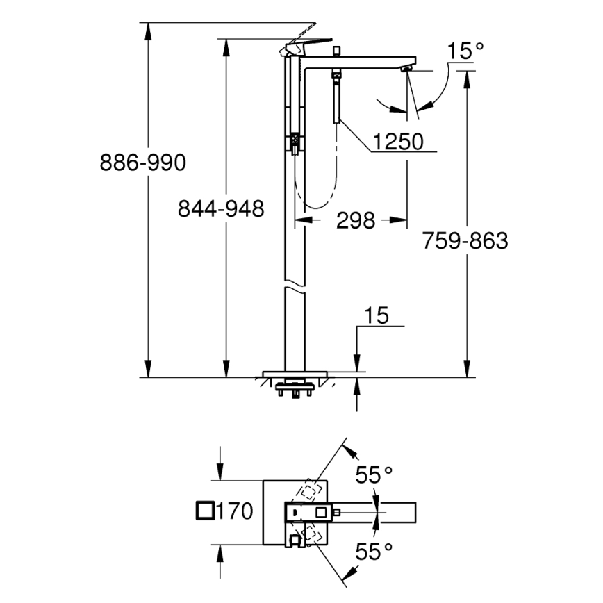 GROHE 23672001 - EUROCUBE Bath Mixer 298 mm Polished Chrome