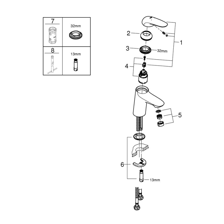 GROHE 23715003 - EUROSTYLE Washbasin Mixer, Size S, Polished Chrome