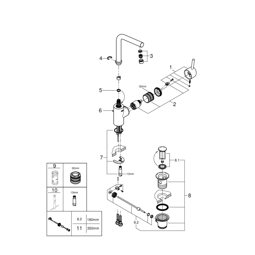 GROHE 23739002 - CONCETTO Basin Mixer 291 mm Polished Chrome