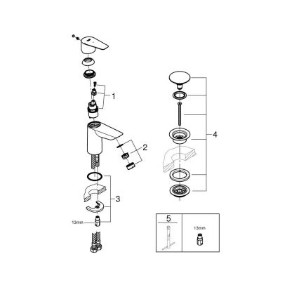 GROHE 23900001 - START EDGE Basin Mixer, Size S, Polished Chrome