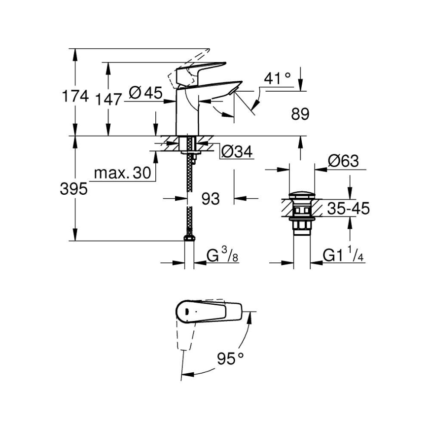 GROHE 23900001 - START EDGE Basin Mixer, Size S, Polished Chrome
