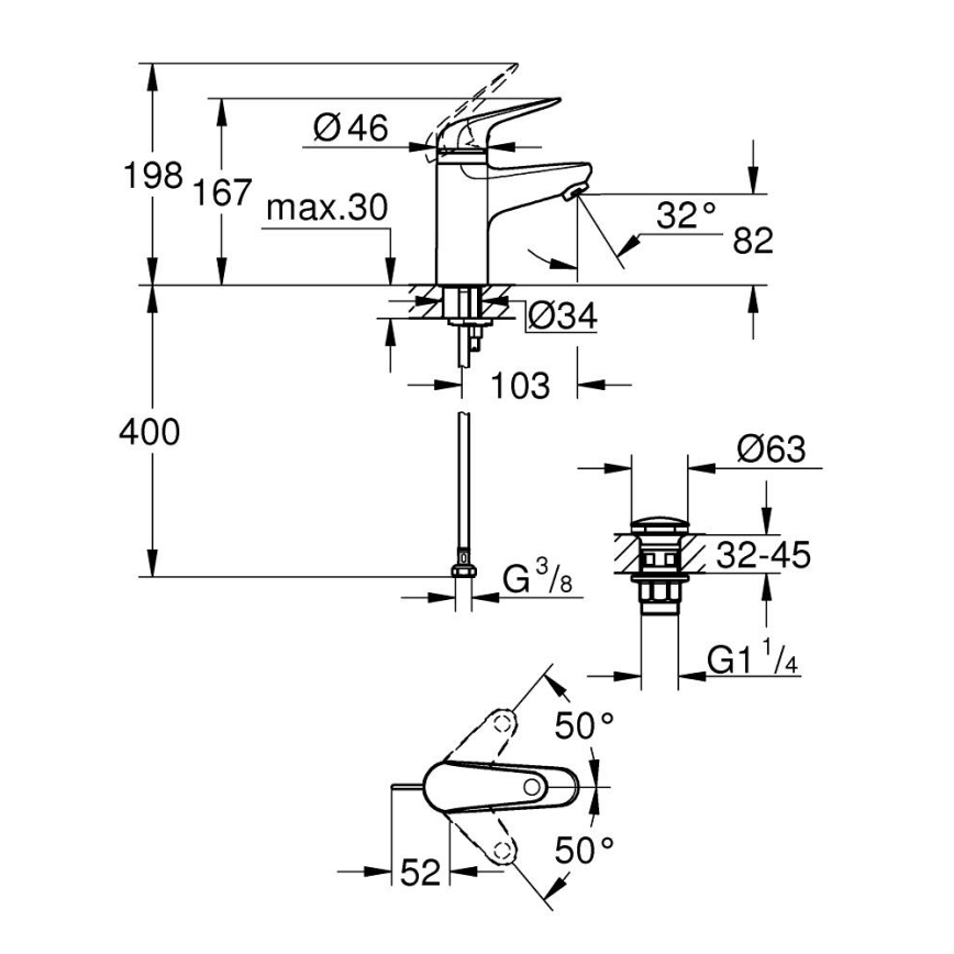 GROHE 24319001 - SWIFT 162 mm Basin Mixer, Polished Chrome