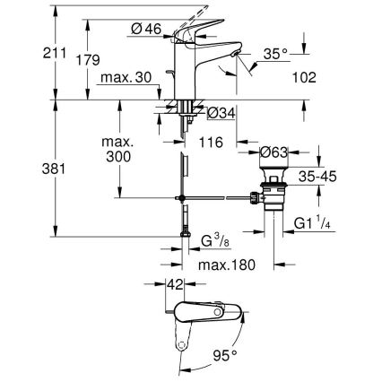 GROHE 24328001 - SWIFT 179 mm basin mixer, polished chrome