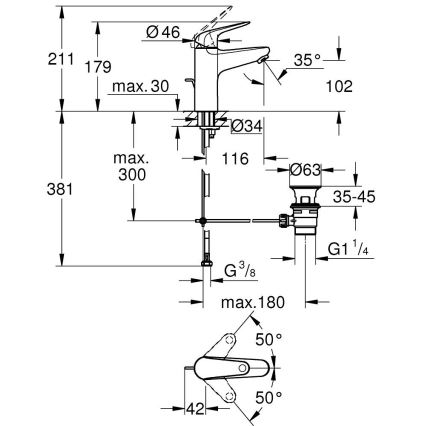 GROHE 24328001 - SWIFT 179 mm basin mixer, polished chrome