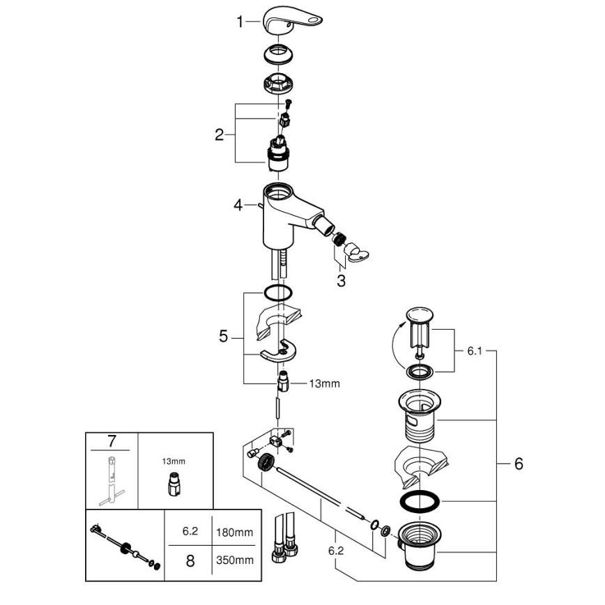 GROHE 24332001 - SWIFT 146 mm Bidet Mixer, Polished Chrome