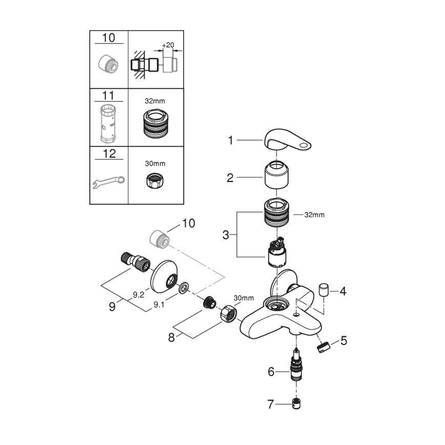 GROHE 24335001 - DN 15 Bath Mixer, Polished Chrome