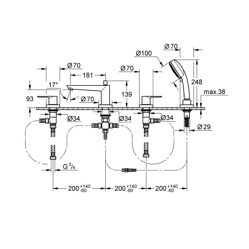 GROHE 2511900A - BAULOOP bath mixer DN 20 polished chrome