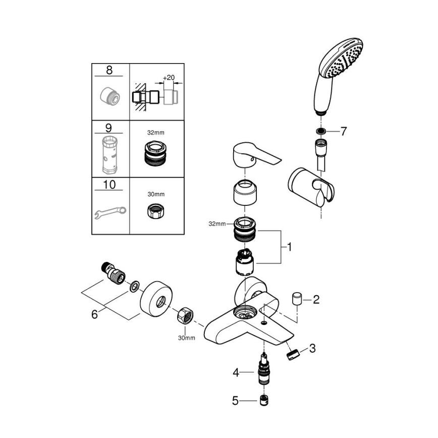 GROHE 25283002 - Bath mixer with accessories DN 15, polished chrome