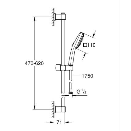 GROHE 26096001 - VITALIO COMFORT 110 Shower Set 600 mm, Polished Chrome