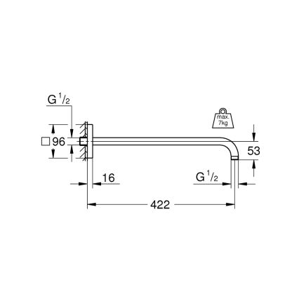 GROHE 26145000 - RAINSHOWER 422 mm Shower Arm, Polished Chrome