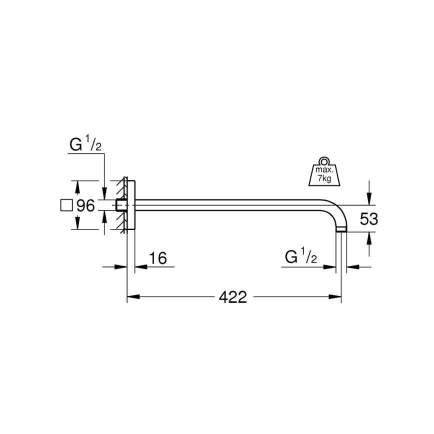 GROHE 26145000 - RAINSHOWER 422 mm Shower Arm, Polished Chrome