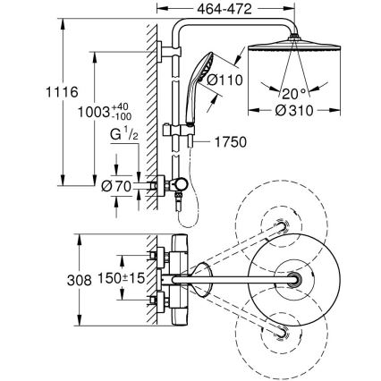 GROHE 26400001 - VITALIO JOY SYSTEM 310 450 mm shower system, polished chrome