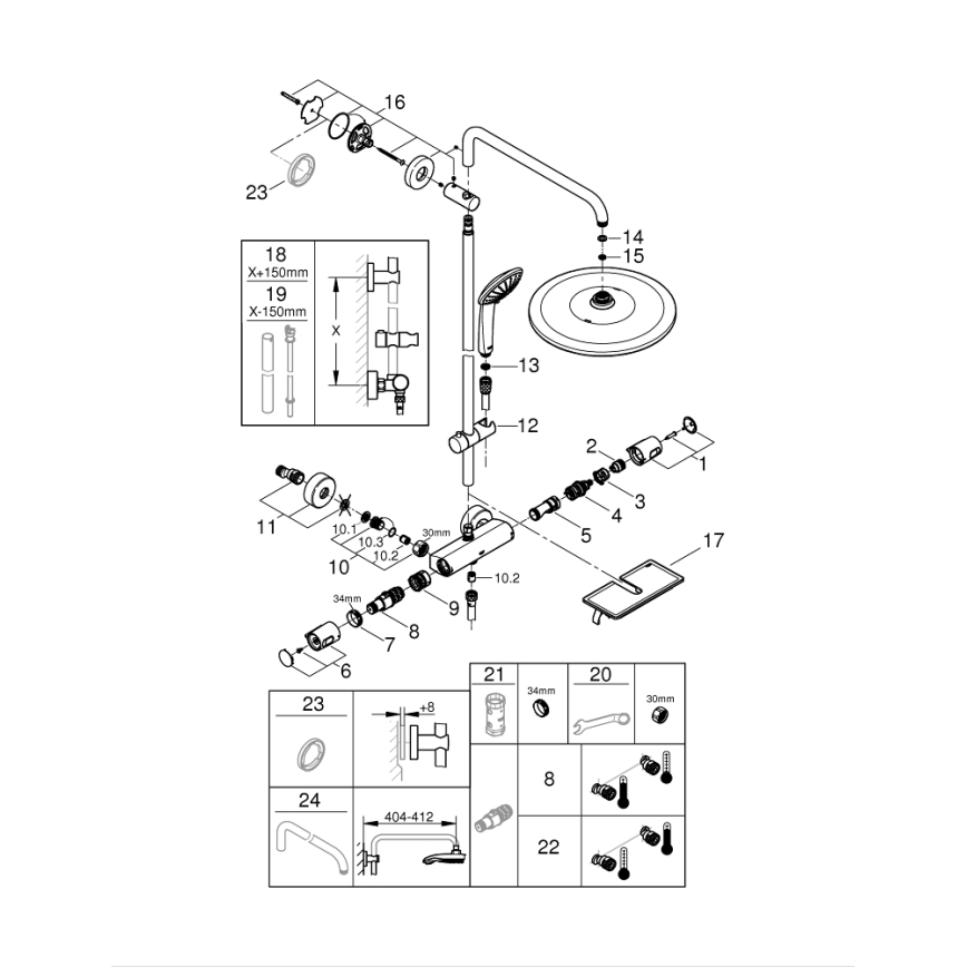 GROHE 26401001 - VITALIO JOY SYSTEM 310 Shower System, Polished Chrome