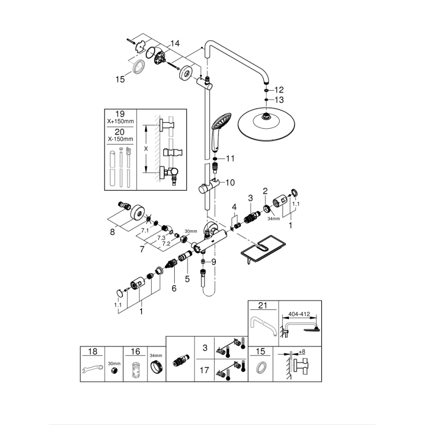 GROHE 26403001 - VITALIO JOY 260 450 mm Shower System, Polished Chrome