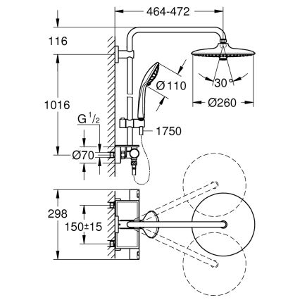 GROHE 26403001 - VITALIO JOY 260 Shower system 450 mm polished chrome