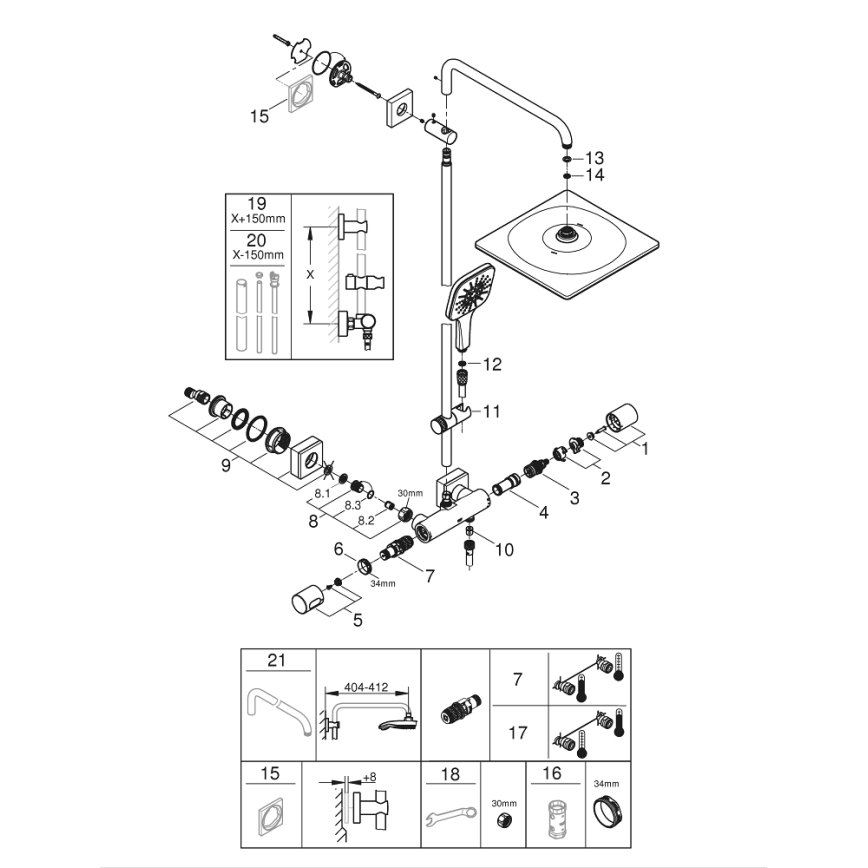 GROHE 26652000 - RAINSHOWER SMARTACTIVE 310 Shower System, 450 mm, Polished Chrome