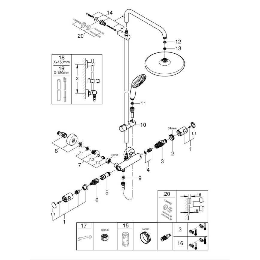 GROHE 26677001 - Shower system VITALIO START SYSTEM 250 polished chrome