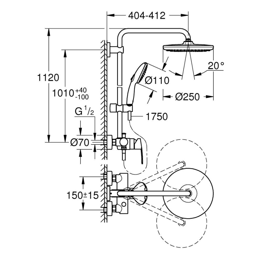 GROHE 26679001 - VITALIO START 250 390 mm Shower System, Polished Chrome