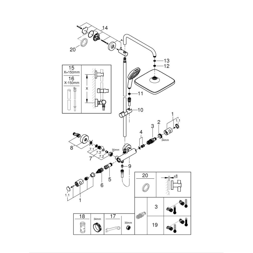 GROHE 26697001 - VITALIO COMFORT 250 Shower System 250 × 250 mm Polished Chrome