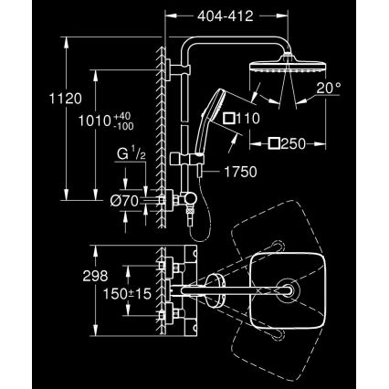 GROHE 26697001 - VITALIO COMFORT 250 Shower System 250 × 250 mm Polished Chrome